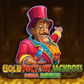 Gold Factory Jackpots Mega Moolah slot logo by Aurum Signature Studios at SkyHills Casino